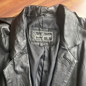 GINO DI GIORGIO Men's Vintage Black Genuine Leather Trench Coat Size Medium